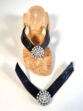 Lindsay Phillips SwitchFlops Black Sparkling Interchangeable Straps Sz M